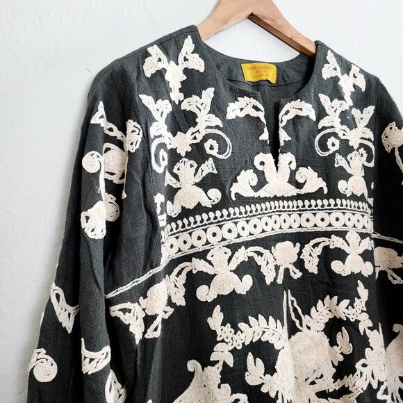 Sana Safinaz Floral Embroidered Tunic Midi Dress - Dark Grey - Size M - Picture 3 of 12